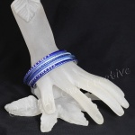 Ethnic Bangle Set Silvertone and Blue Jewelled - Size Medium